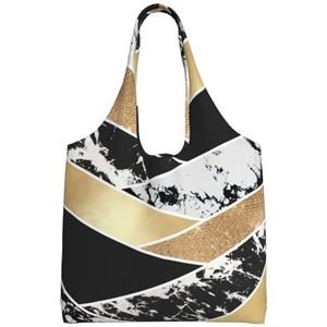 BEEOFICEPENG Schoudertas, Grote Canvas Tote Bag Tote Purse Casual Handtas Herbruikbare Boodschappentassen, Moderne Goud Zwart Wit Glitter Marmer Geometrische Kunst, zoals afgebeeld, Eén maat