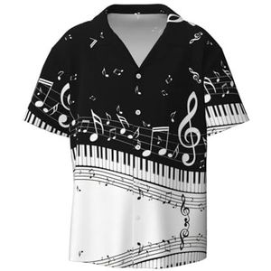 EdWal Zwart Wit Muziek Opmerking Print Heren Korte Mouw Button Down Shirts Casual Losse Fit Zomer Strand Shirts Heren Jurk Shirts, Zwart, M
