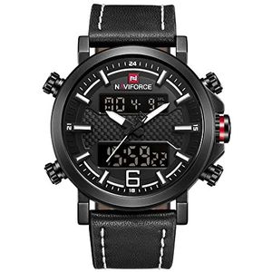 SUKPETA Mens Sport Lederen Analoog-Digitale Horloge Waterdichte Analoge Quartz Horloges Casual Chronograaf Backlight Militaire Horloges, Wit