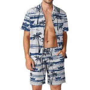 Hawaiiaanse Kokospalmshirts en Shorts Voor Heren, Set Van 2 Stuks, Strandvakantie-outfits Met Korte Mouwen, Casual Sportkleding (Color : Color 1, Size : XS)