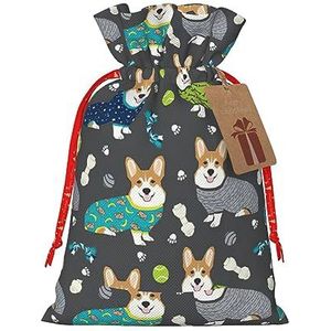 Het dragen van Kleding Corgi Honden Print Xmas Wrapping Voor Alle Soorten Vakantie Trekkoord Kerst Gift Zakken Assortiment