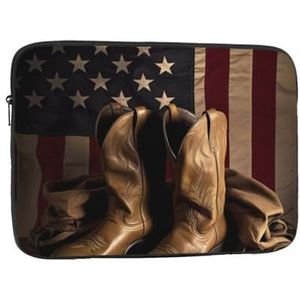 Amerikaanse vlag met cowboylaarzen print laptop hoes waterdichte schokbestendige notebookhoes cover mode aktetas lichtgewicht computertas voor vrouwen mannen 15 inch