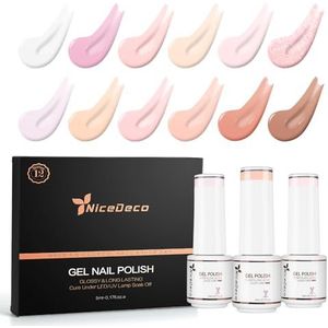 Nicedeco Gel Nagellak Set Nail Polish Semi Permanent Nail Gel UV LED Soak Off Cruelty-Free Gellak Set Kleuren 12x5ml, Kit 4