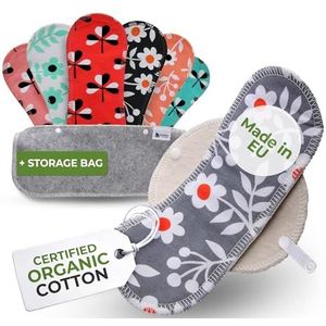 Herbruikbare dunne inlegkruisjes, verpakking van 7 stuks (M), wasbare inlegkruisjes van organisch katoen, voor dames, middelgrote doek, gemaakt in de EU, dagelijks herbruikbare inlegkruisjes voor vaginale afscheiding en lichte afscheiding, niet voor menstruatie