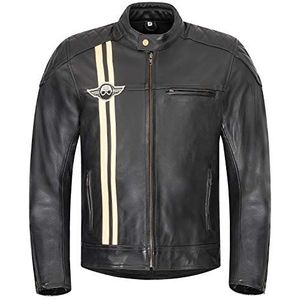 XLS Motorjack Classic Stripes voor heren zwart leer retro bikerjack uitneembare thermische voering maat XXXL