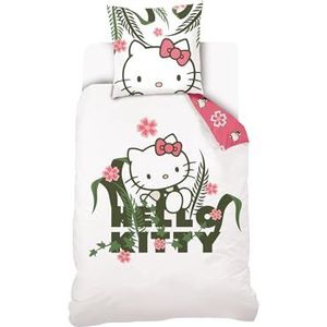 SAHINLER - Dekbedovertrek Hello Kitty - Wit - 140 x 200 cm + 1 Kussensloop 63 x 63 cm - 100% Katoen