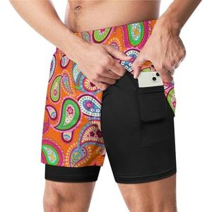 Kleine Heldere Paisley Print Grappige Zwembroek Met Compressie Liner & Pocket Voor Mannen Board Zwemmen Sport Shorts