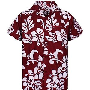 V.H.O. Funky Hawaïhemd voor heren, met korte mouwen, zak op de borst en Hawaïaanse bloemenprint, rood, 6XL