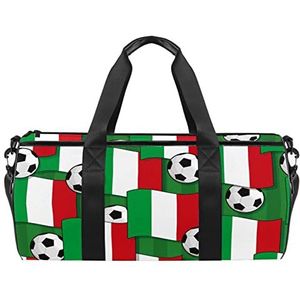 Egel Bloem Reizen Duffle Bag Sport Bagage met Rugzak Tote Gym Tas voor Mannen en Vrouwen, Italië Vlaggen Voetbal Ballen, 45 x 23 x 23 cm / 17.7 x 9 x 9 inch
