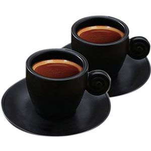 Espresso Koffiekopjes Schotels Set Matte Keramische Fancy Koffie 90 ml (3.2 oz) Theekopjes (Mat Zwart 2 Kopjes)