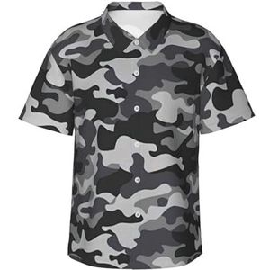 Abstract camouflageprint klassiek Hawaïaans shirt voor mannen, button down, tropische shirts, casual strandkleding, Zwart, S