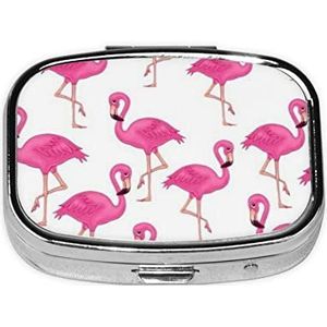 LAMAME Roze Flamingo Gedrukte Vierkante Pillendoos Draagbare Organisator Mini Pillendoos