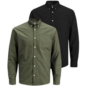 JACK & JONES Volwassen Heren Slim Fit Vrijetijdshemd 100% Katoen Lange Mouw Geruit Navy M, Groen (Black/W. Dusty Olive), XXL