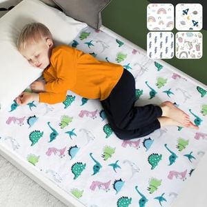 Bedonderlegger, waterdicht, voor kinderen, eenpersoonsbed, babybed, ademende, wasbare matrasbeschermer om zijdelings in te steken bij incontinentie, matrasbeschermer, dinosaurus