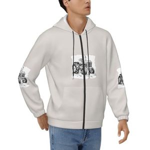 Unkhtt Cartoon Tractor Print Mannen Hoodie Sweatshirt Voor Casual Wear Ademend Sportkleding Trui Hooded, Zwart, L