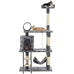 Dieren & Dierenbenodigdheden -Kattenboom met Sisal Krabpalen 140 cm Grijs Poot Prints-Dierbenodigdheden