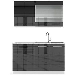 Livinity Singlekeuken, Fame-Line, antraciet hoogglans/wit, 140 cm, AP antraciet