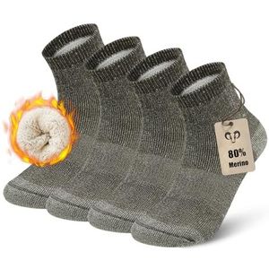 Vihir 4 paar merinosokken - enkelsokken 80% wol heren merino sokken voor skiën, trekking, wandelen 37-42, 41-46, groen/wit gestreept, 4146 EU