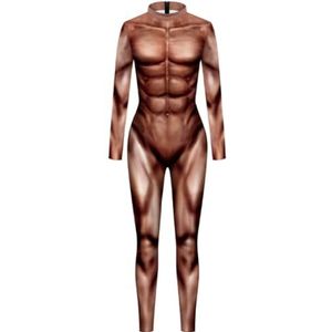 Men's 3D Muscle Printed Cosplay Bodysuit Halloween Costume Sexy Catsuit Jumpsuit (Nude,L)