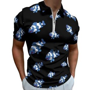 Blauwe Clownfish Half Zip-up Polo Shirts Voor Mannen Slim Fit Korte Mouw T-shirt Sneldrogende Golf Tops Tees L