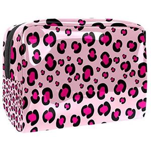 Make-up Tassen, Girly Roze Rosy Leopard Print Patroon Rits Pouch Reizen Cosmetische Organizer voor Vrouwen en Meisjes