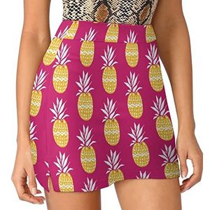 Golden Ananas Dames Skorts Hoge Taille Tennisrok Gelaagde Korte Mini Rok Culottes Skorts Met Zakken 3XL