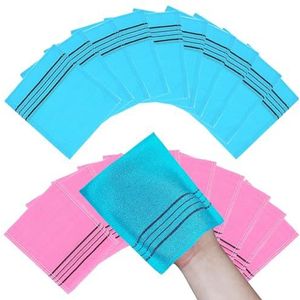 NOPIGO Koreaanse Aziatische exfoliërende bad washandje handschoen voor het verwijderen van dode huid. Exfoliërende body scrubber. Exfoliërende handschoenen voor body scrub (blauw 10 roze10)