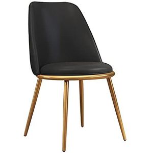 GEIRONV 1 Stuk Keuken Eetkamerstoel,Home Woonkamer Slaapkamer Lounge Stoel Moderne Eenvoud Leer Gouden Been Bureaustoel Eetstoelen (Color : Black)