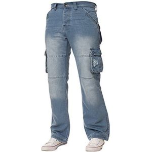 ENZO Heren werk cargo combat zwarte denim jeans broek broek taille maten 28-48, Licht steenwassing, 28W / 30L