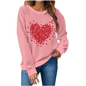 SMUXP Black of Friday Deals Valentijnsdag Shirt voor vrouwen Leuke Liefde Hart Gedrukt Lange Mouw Ronde Hals Werken Vakantie Blouse,2025 Cyber of Monday Deals, 2025 Gelukkig Nieuwjaar, Roze # 37, L