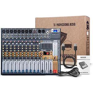 geluidsconsole, DJ Mixer Controllers 12-kanaals professionele audiomixer Soundboard Console USB/MP3/Bluetooth Podium Audiomixer Digitaal Effect