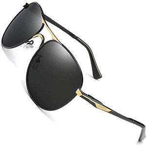 AORON Gepolariseerde Zonnebril Klassieke Sport Pilot Bril UV400 Rijden Eyewear, Gouden Zwarte Frame Zwarte Lens