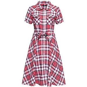 Queen Kerosin Dames swingjurk | A-lijn | Workwear | Midi-jurk | Midi-lengte | Houthakkers| Blousejurk, rood, L