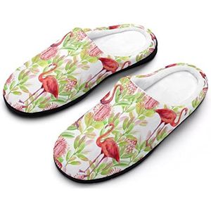 Protea Flower Flamingo katoenen pantoffels voor dames, traagschuim, antislip, huisschoenen, voor binnen en buiten