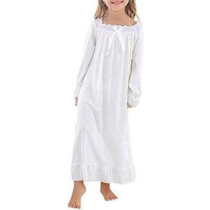 Verve Jelly Meisjes Katoen Lange Mouw Nachtjapon Sleepshirts Pyjama Peuter Slaap Jurk Prinses Nachtkleding voor Meisje 3-12 Jaar, Wit 1, 10-12 jaar