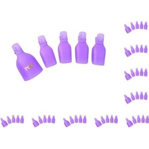 10 set 5 Stuks Plastic Voet Teen Nail Remover Nail Art Soak Off Cap Clip UV Gel Polish Remover Wrap Tool Sets, Paars