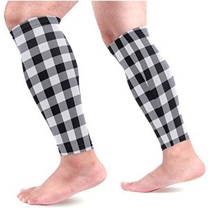 EZIOLY zwart wit geruite geruite sport kalf compressie mouwen been compressie sokken kalf guard voor hardlopen, fietsen, moederschap, reizen, verpleegkundigen