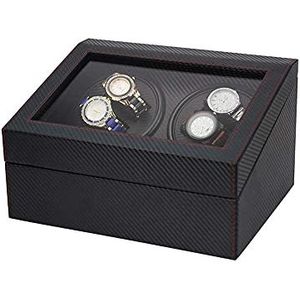 Zwarte watchwinderbox 4+6, met stille motor, in houten omhulsel en PU-leer, geschikt voor automatische dames- en herenhorloges