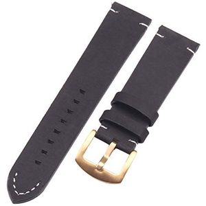 Horlogeband 18 20 22 mm echt leer donkerbruin zwart heren dames handgemaakte vintage horlogeband metalen gesp, Zwart gouden gesp, 18mm, Armband