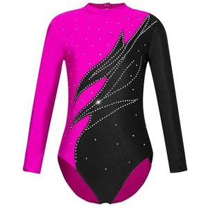 NUOYIXUAN Gymnastiekpak voor klassieke dans met lange mouwen voor meisjes en jongens, danskleding voor tieners, kunstschaatspak voor dans, wedstrijdpak (roze, 16)