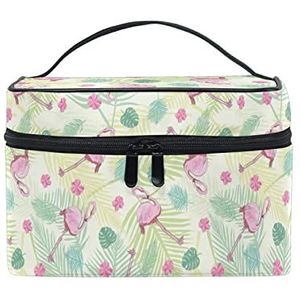 Schattige Palm Flamingo Hibiscus make-up tas voor vrouwen cosmetische tassen toilettas trein koffer