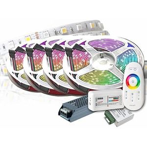 TechCore ® 20 m PREMIUM RGBW LED Band 5050 SMD met RF afstandsbediening, inclusief 24 V 16,5 A 400 W voeding - RGB+W LED strip set met warm wit licht voor sfeervolle verlichting en kleurkeuze