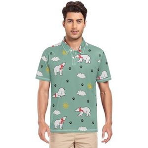 LI ZHI XIN Heren poloshirt korte mouwen werk T-shirt zomer top klassieke kraag sweatshirt met 2 knopen voor golf tennis outdoor sport sjaal beer voetafdrukken zon, Meerkleurig, S