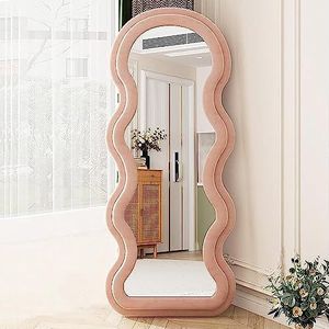 Full Body spiegel 160 x 60 cm, staande spiegel, golvende spiegel, vloerspiegel met flanel gewikkeld, om op te staan of te leunen aan de muur, roze wandspiegel voor slaapkamer, woonkamer, kleedkamer