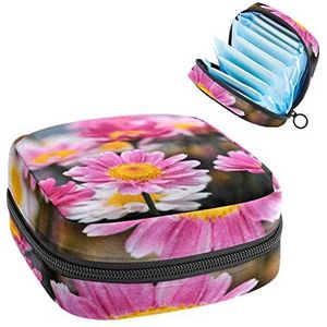Periode Pouch Draagbare Tampon Opbergtas,Tampon Houder voor Portemonnee Vrouwelijke Product Organizer,bloemen roze madeliefje, Meerkleurig, 4.7x6.6x6.6 in/12x17x17 cm