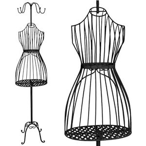 PrimoLiving Metalen Paspop Cleo in zwart - met kapstokhaken en opbergruimte - Vintage Paspop - ideaal als vrouwelijke etalagepop of kledingrek