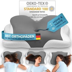 Glückstoff - Orthopedisch Kussen - Grijs - Traagschuim - Ergonomisch Kussen tegen Nekpijn