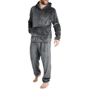 Flanellen pyjama's voor heren, pluche loungekleding, nachtkleding, herenpyjama's met lange mouwen, comfortabele effen winterwarme pyjama's met lange mouwen (M,Dark Gray B)