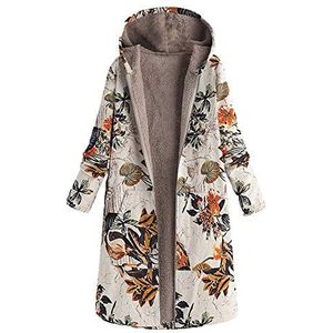 FRAUIT winterjas dames winter warm outwear bloemenprint met capuchon oversize mantel vrouwen hoodie mantel linnen nationale stijl print slim fit plus fluwelen vrijetijdsjas coat fleece jack