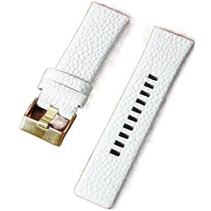 Chlikeyi Litchi Grain horlogeband van echt leer, 22-30 mm, Wit goud, 28 mm